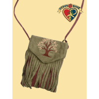 Vegan Chic Pseudo Suede Fringe Sacred Tree 2 Pocket Super Wide Mouth Bag