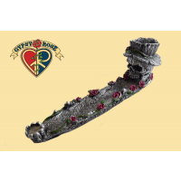 Skull With Roses Incense Burner w/L.E.D. Eyes