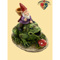 Gnome Riding Frog Back Flow Incense Burner