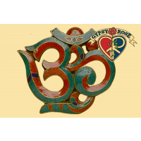 Blissful State Of Om Hand Carved with  Turquoise, Jade & Lapis Mosaic Inlay & Brass Scrollwork Wall Hanging