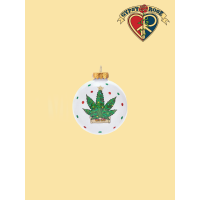 80Mm White Glass Ball With Cannabis Design Ornament