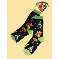 Womens Psychedelic Starry Shrooms Mid Crew Length Socks