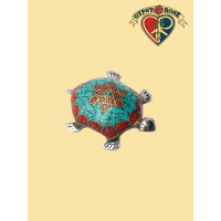 Turquoise and Coral Inlay Turtle Metal Incense Burner