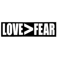 LOVE>FEAR SMALL BUMPER STICKER
