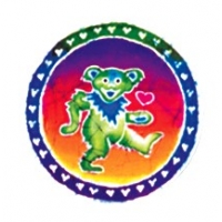 GRATEFUL DEAD BATIK DANCING BEAR WITH RING OF HEARTS WINDOW STICKER