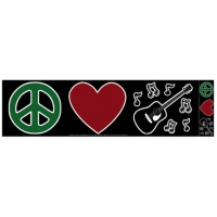 PEACE, LOVE, MUSIC SYMBOLS BUMPER STICKER