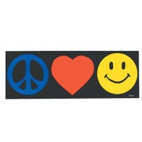 PEACE LOVE & HAPPY FACE BUMPER STICKER