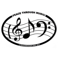 PEACE THROUGH MUSIC W/NOTES OVAL STICKER
