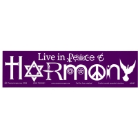 LIVE IN PEACE AND HARMONY FAITH SYMBOLS BUMPER STICKER