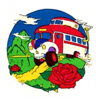 SKULL BUS IN MOUNTAINS WITH ROSE STICKER