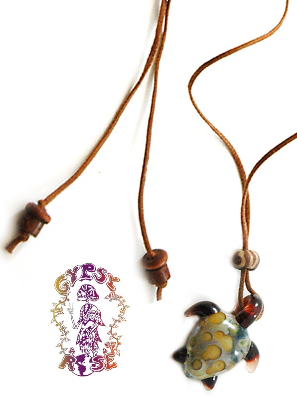 GLASS TURTLE ON CORD NECKLACE: Gypsy Rose