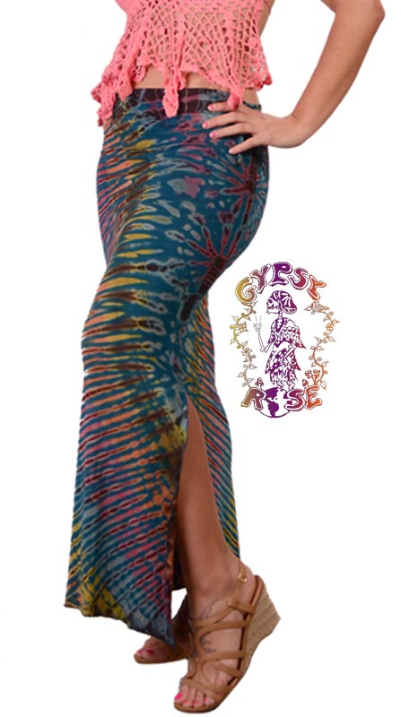 Electric Lady Tye Dye Spandex Blend Skirt w/Side Slit & Drawstring ...