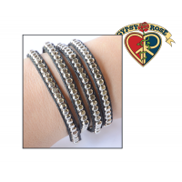 Silver Colored Beaded Wrap Bracelet On Black Cord