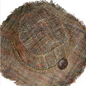 Woodstock Boogie Woven Hemp Hat with Wood Peace Sign Button