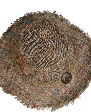 Woodstock Boogie Woven Hemp Hat with Wood Peace Sign Button